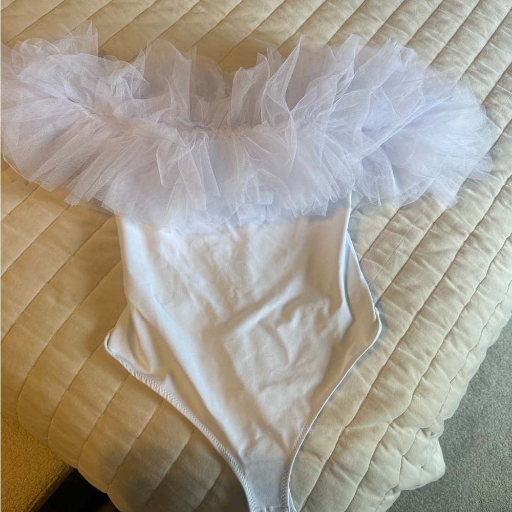 Free People White Ruffled One Piece